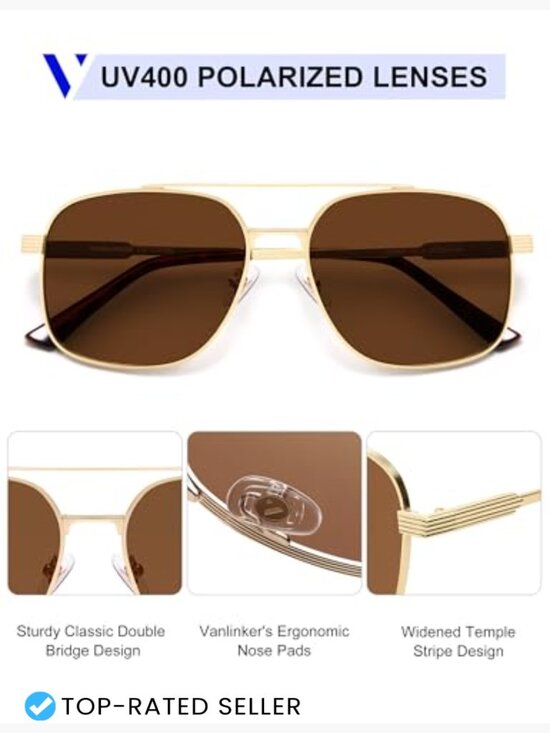 Trendy Aviator Square Sunglasses UV Protection Polarized Metal Classic Unisex